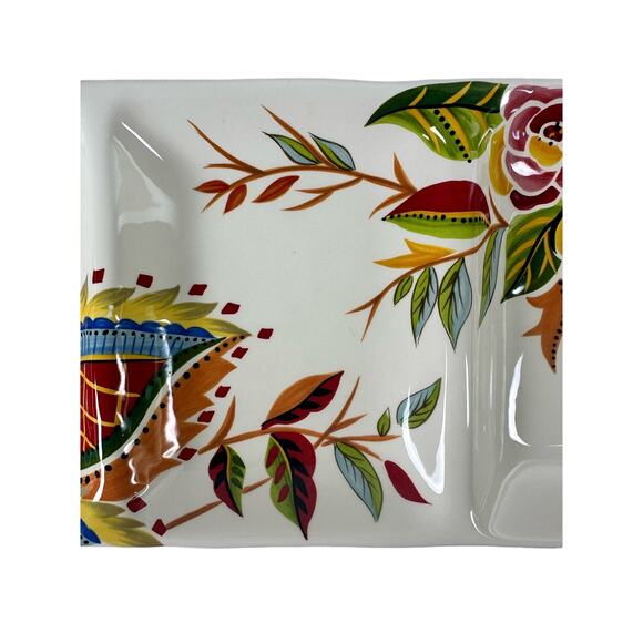 Eva Mendes VIDA Rose Print for ESPANA 15 " x 6.75" Divided Relish Plate-Mint! - Picture 3 of 6